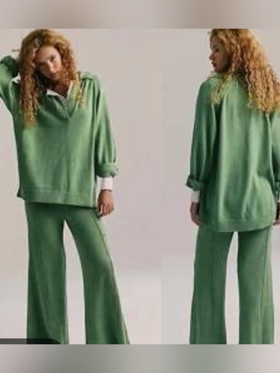 Free People Pants - Free People Beach Sage Green Wide-Leg Knit Lounge Set